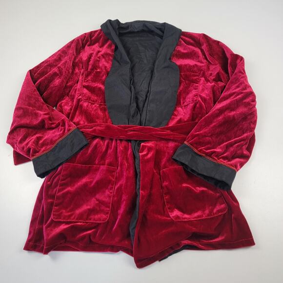 PLAYBOY vintage 90s red Crimson Velvet Jacket with Black Accents long version - Picture 4 of 10